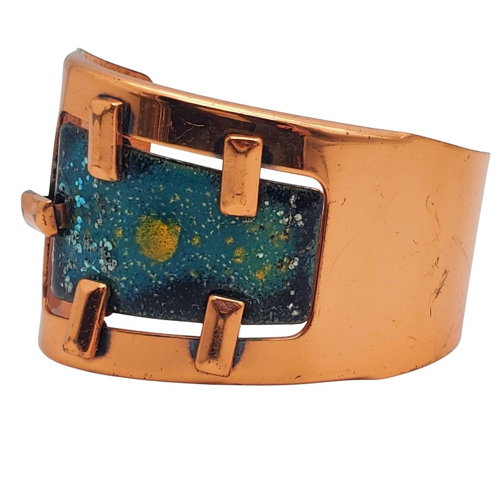 Matisse Renoir Cuff Copper Teal‎ Enamel Bangle Asymmetrical Bracelet Modern MCM